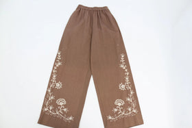 Paramount brown cotton pants with white embroidery - S