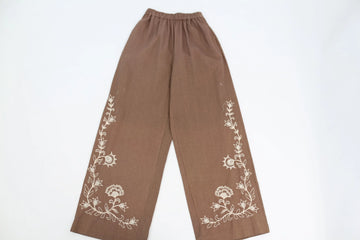 Paramount Brown White Embroidered Cotton Pants – S