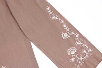 Paramount Brown White Embroidered Cotton Pants – S - 0