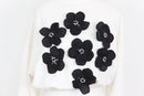 White jersey with cinched waist and black beaded flowers - M-2