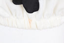 White jersey with cinched waist and black beaded flowers - M-3