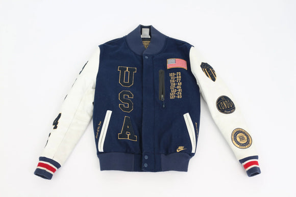 Nike USA letterman jacket with white leather sleeves - M