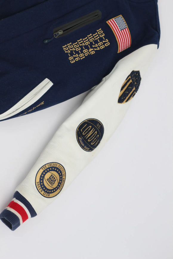 Nike USA letterman jacket with white leather sleeves - M