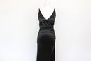 Black form-fitting strap dress with slit - M-1