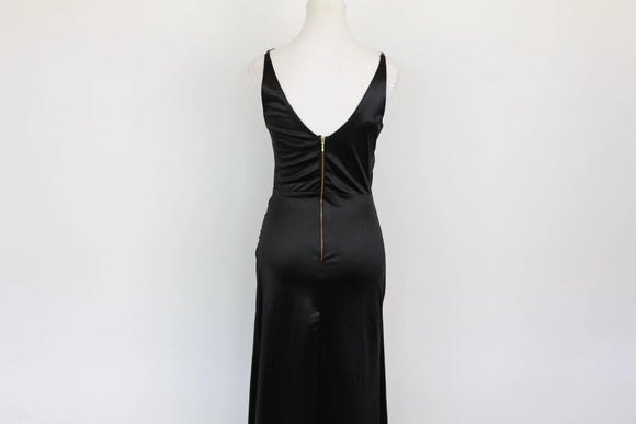 Black form-fitting strap dress with slit - M