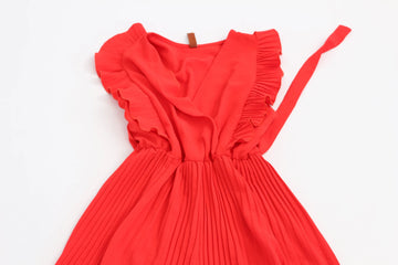 Red Sleeveless Frill Drawstring Jumpsuit – M