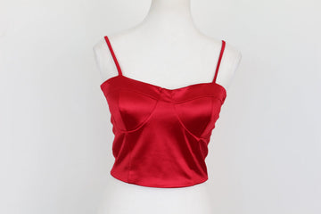 Bright Red Strappy Corset Crop Top – Size L | Thrift Finds