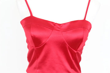 Bright Red Strappy Corset Crop Top – Size L | Thrift Finds - 0