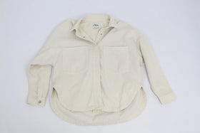 ZARA white denim shirt with silver snap buttons - S
