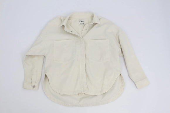 ZARA white denim shirt with silver snap buttons - S