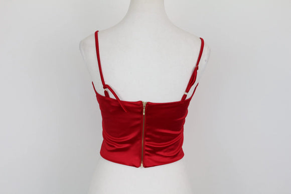 Bright red strap corset crop top - L