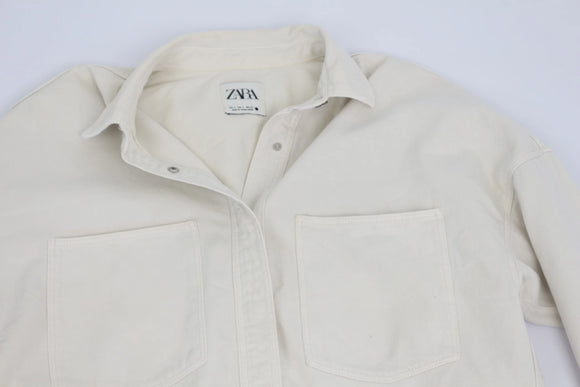 ZARA white denim shirt with silver snap buttons - S