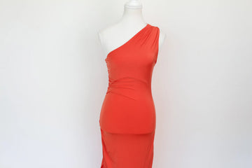 Orange Ruched Asymmetric Maxi Dress – Size M | Brand new