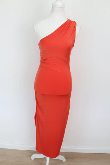Orange Ruched Asymmetric Maxi Dress – Size M | Brand new - 0