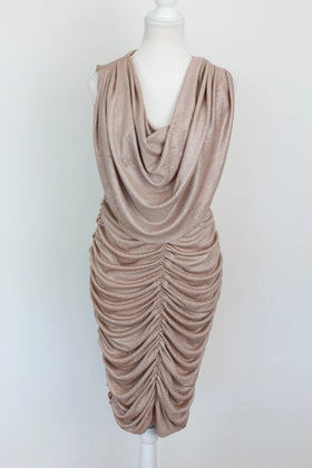 Champagne-coloured sparkled ruched midi dress - XL - 0