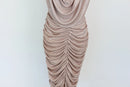 Champagne-coloured sparkled ruched midi dress - XL-4