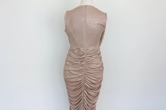 Champagne-coloured sparkled ruched midi dress - XL