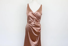 Rose gold form-fitting strap dress with slit - XL