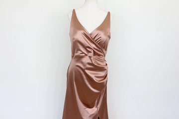 Rose Gold Strappy Bodycon Dress with Side Slit – Size XL | Thrift Finds