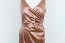 Rose gold form-fitting strap dress with slit - XL-3