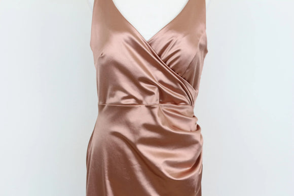 Rose gold form-fitting strap dress with slit - XL