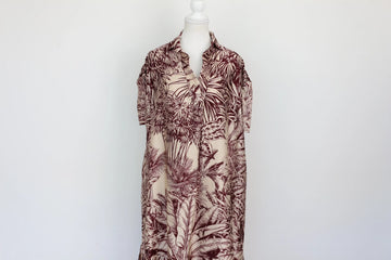Maroon & Peach Jungle Print Shirt Dress – Size M | Thrift Finds