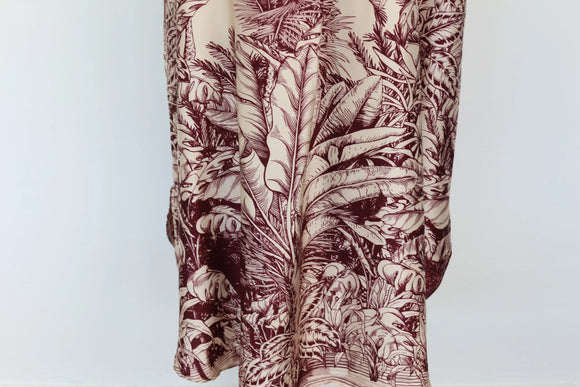 Maroon and peach jungle-patterned shirt dress - M