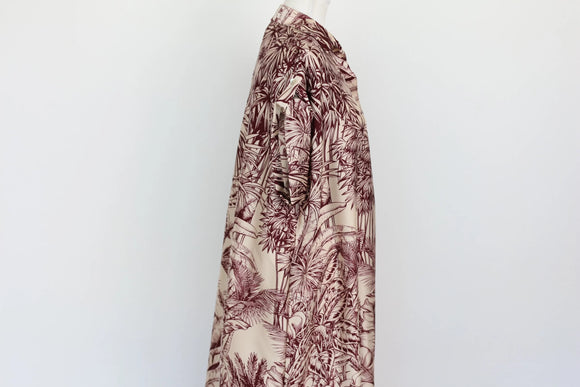 Maroon and peach jungle-patterned shirt dress - M