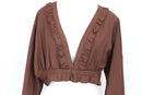 Brown long-sleeved crop top with frills - XL-2