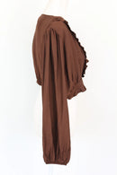 Brown long-sleeved crop top with frills - XL-3