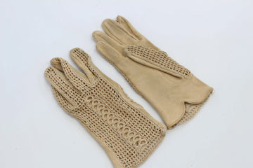 Beige Crochet Detail Dress Gloves – S