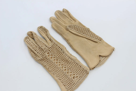 Beige gloves with crochet detailing - S