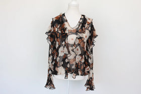 Paramount floral print long-sleeved chiffon blouse with frills - M