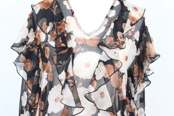 Paramount floral print long-sleeved chiffon blouse with frills - M