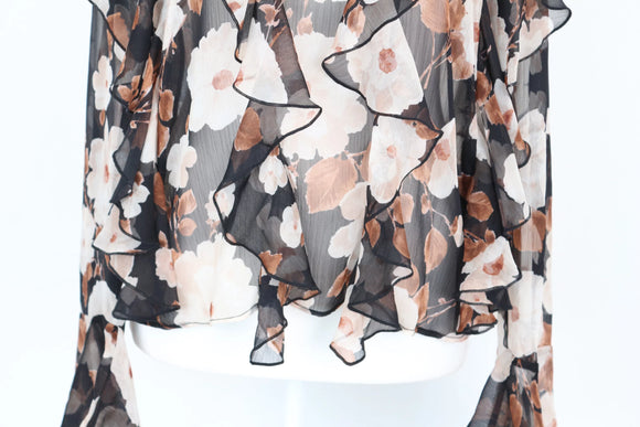 Paramount floral print long-sleeved chiffon blouse with frills - M