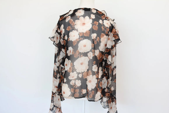 Paramount floral print long-sleeved chiffon blouse with frills - M