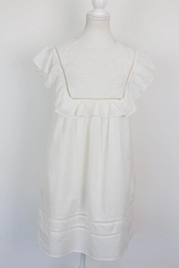White Frilled Embroidered Mini Dress – Size 8 | Brand new - 0