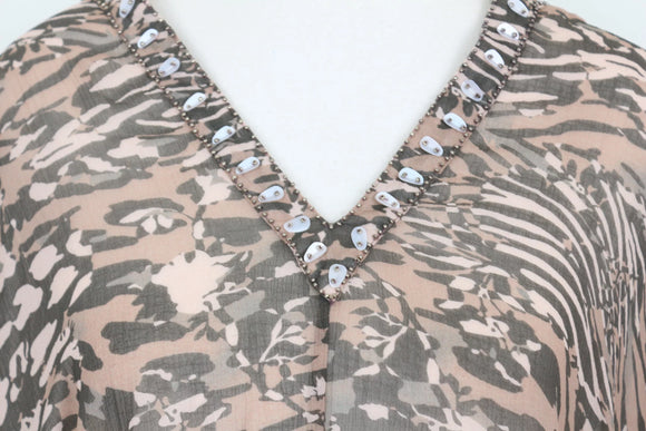 Paramount printed chiffon shirt with beaded collar - XL