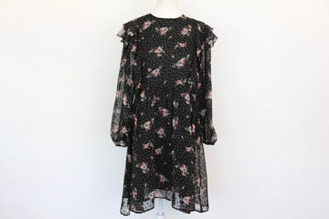 Black Chiffon Pink Floral Print Dress – Size M | Brand new