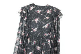Paramount black chiffon dress with pink floral print - M - 0