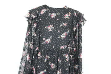 Black Chiffon Pink Floral Print Dress – Size M | Brand new - 0