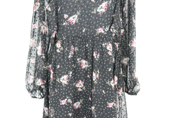 Paramount black chiffon dress with pink floral print - M