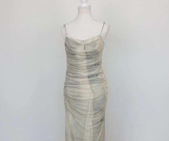 ZARA grey and cream slinky dress - L