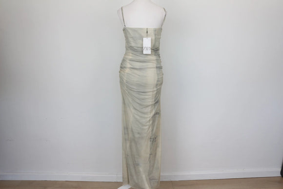 ZARA grey and cream slinky dress - L