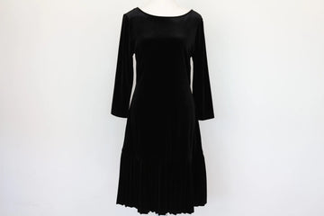 Truworths Black Velour Long-Sleeve Pleated Midi Dress