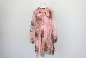 Long sleeve pink floral mini dress - M