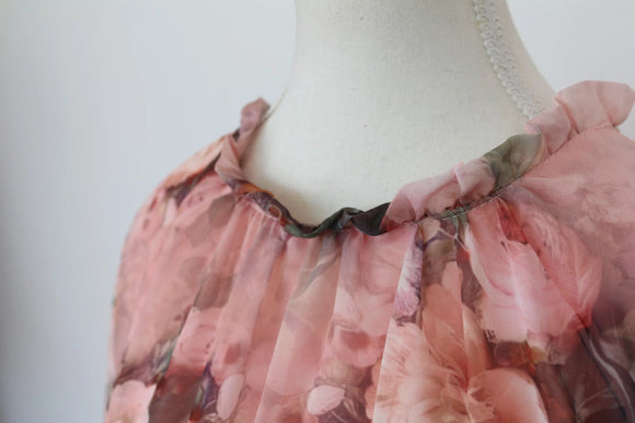 Long sleeve pink floral mini dress - M