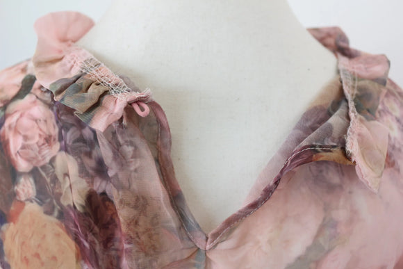 Long sleeve pink floral mini dress - M