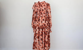 Orange/white/black floral maxi dress with long sleeves - L