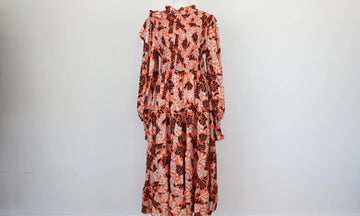 Terracotta Tropical Print Smocked Tiered Ruffle Maxi Dress – L